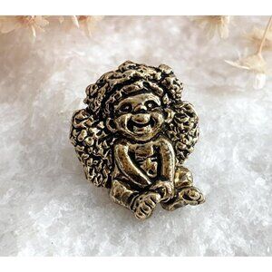 Cherub Angel Dark Gold Toned Carved Tiny Vintage Cute Jewelry Brooch | Lapel Pin
